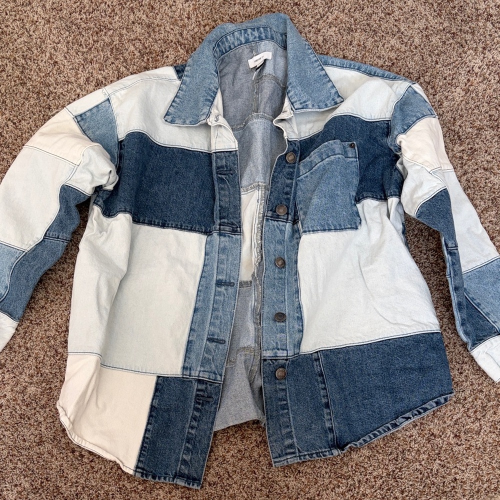 Forever 21 Patchwork Two-Tone Blue Denim Jacket
